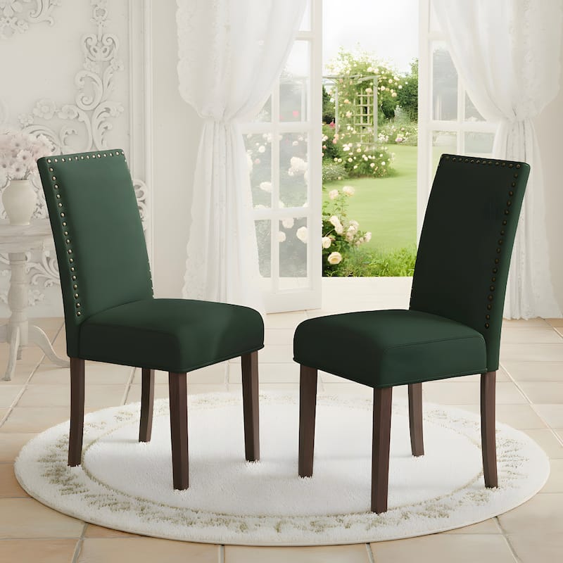 Dining Chairs Upholstered Velvet Nailhead Trim Wood Legs High Back
