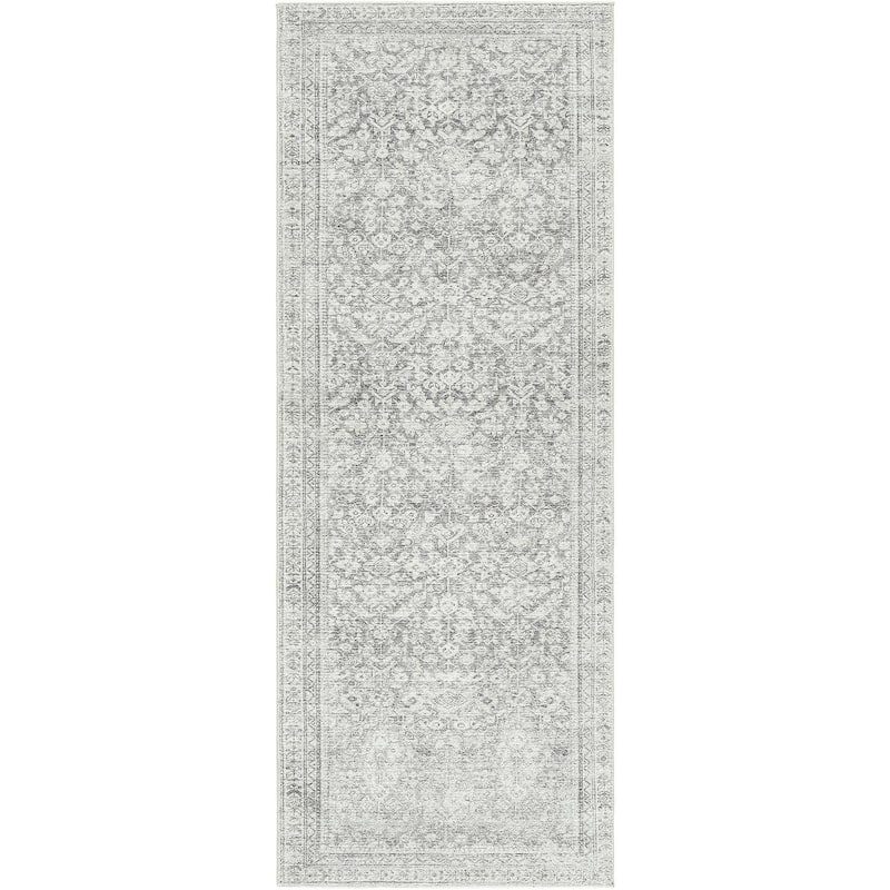Galey Alix x Livabliss Collins Avenue III Vintage Damask Area Rug - Gray - 2' 7" x 7' 3"