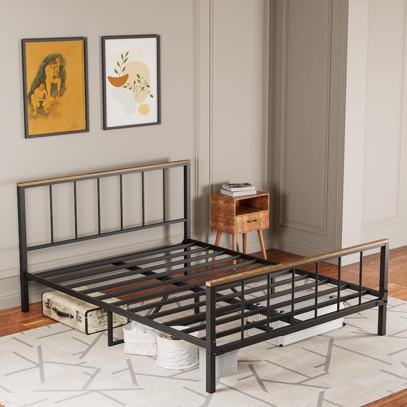 Metal Platform Bed frame with Headboard and Footboard,Sturdy Metal Frame - Black