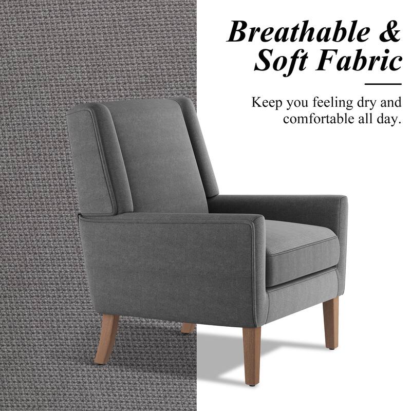 Mid-Century Linen Wing Chair - Tailored Channel Tufting & Walnut Tapered Legs, Compact Accent for Reading Nooks