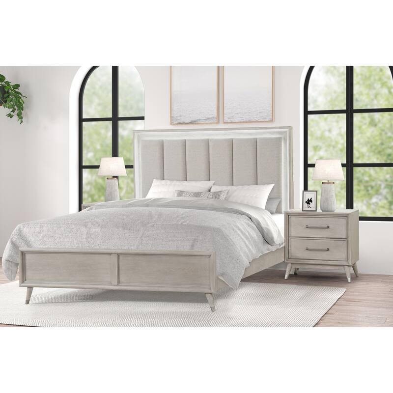 Roundhill Furniture Seluna 3-Piece Bedroom Set with Touch LED Lighting, Gray Oak Finish