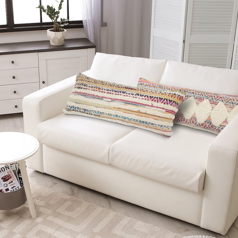 Sevita White Chevron Striped Multi Throw Pillow 18 inch