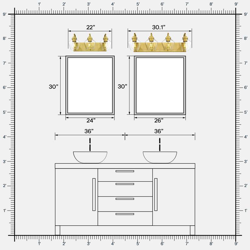 Modern 3/4-Light Bathroom Vanity Light in Oil-Rubbed Bronze/Gold