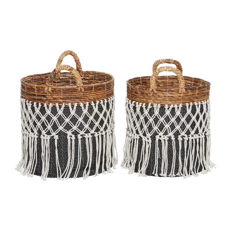 Black Banana Leaf Bohemian Storage Basket (Set of 2) - S/2 19", 18"H