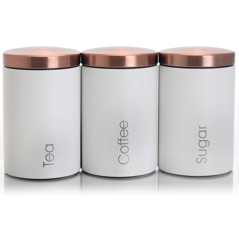 Modern Home Sugar, Coffee and Tea Can Storage Set with Lids in Cloud White