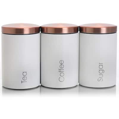 Modern Home Sugar, Coffee and Tea Can Storage Set with Lids in Cloud White