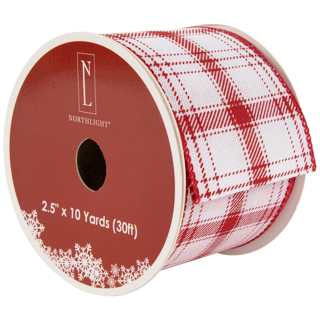 Red and White Plaid Wired Craft Christmas Ribbon 2.5" x 10 Yards