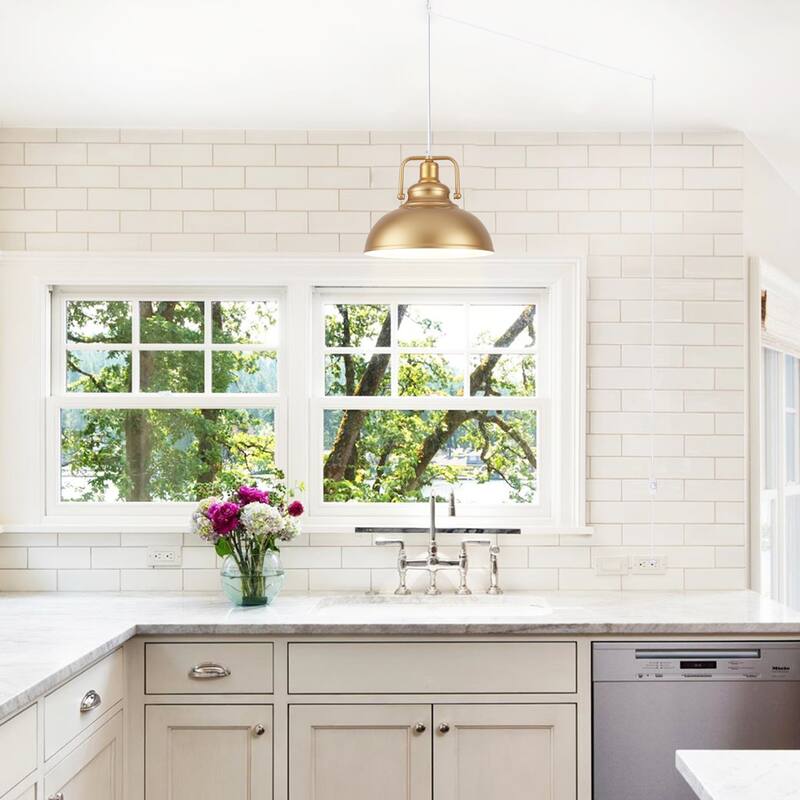 1 - Light Modern Industrial Plug-In Pendant Light with Metal Dome Lampshade