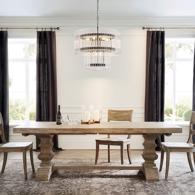 9-Light Modern Glam Drum Crystal Chandelier for Dining Room/Living Room 2-Tiered Round Chandelier Kitchen Island Pendant Light