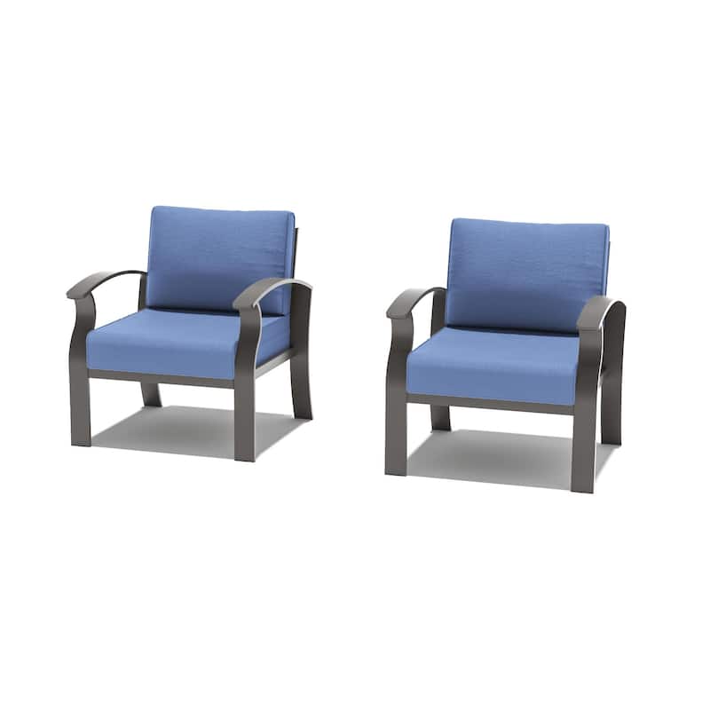 2-Seats Outdoor Aluminum Sofas Chairs with Navyblue Cushions - Navy
