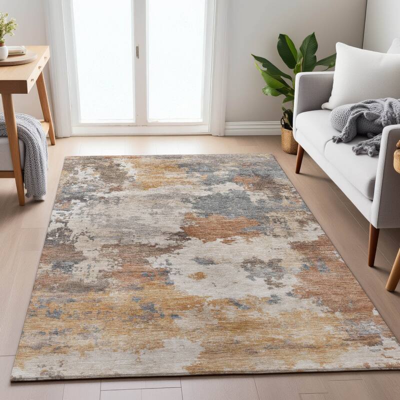 Machine Washable Indoor/Outdoor Abstract Blend Chantille Rug
