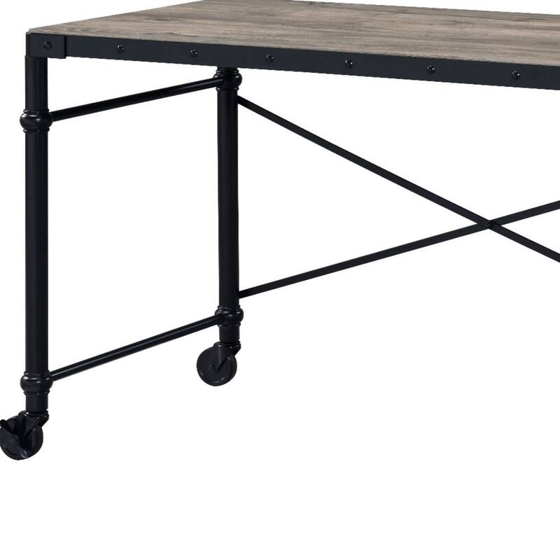 Modern 47" Reversible Writing Desk with Brown Wood Top & Black Metal Frame
