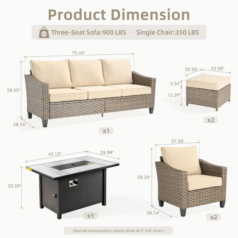 ​​OVIOS 6-Piece Outdoor Wicker Set with Fire Pit Table​