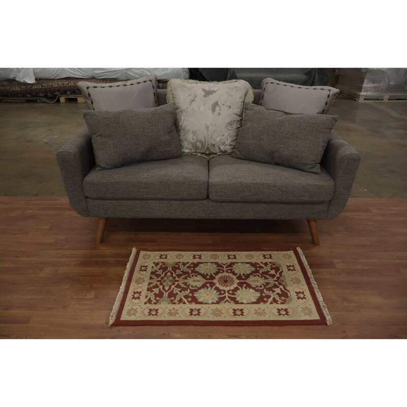 Hand Knotted Oriental 100% Wool Carpet Traditional All-Over Red Ziegler Area Rug - 3' 2'' X 1' 11''