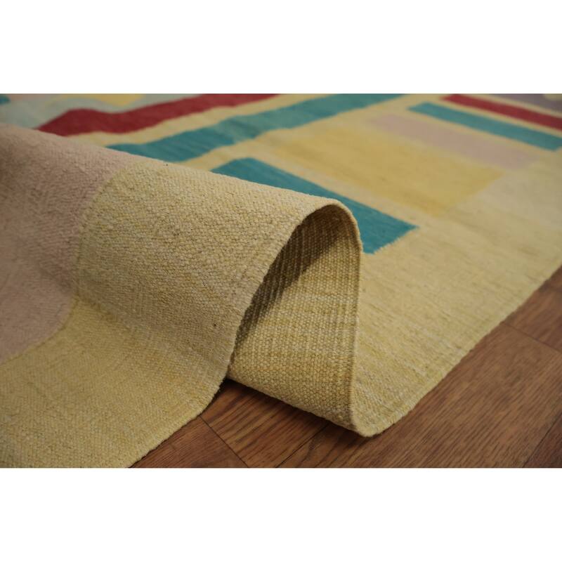 Hand Woven Oriental 100% Wool Carpet Southwestern Modern Multi-Colored Kilim Area Rug - 9' 11'' X 8' 8''