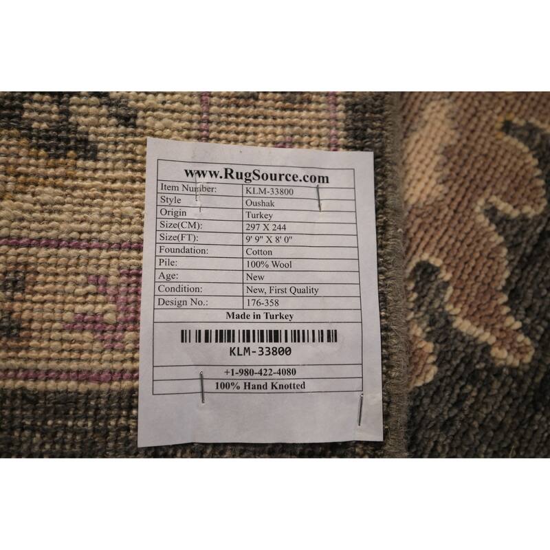 Vegetable Dye Grey Oushak Turkish Area Rug Hand-Knotted Wool Carpet - 8'0" x 9'9"