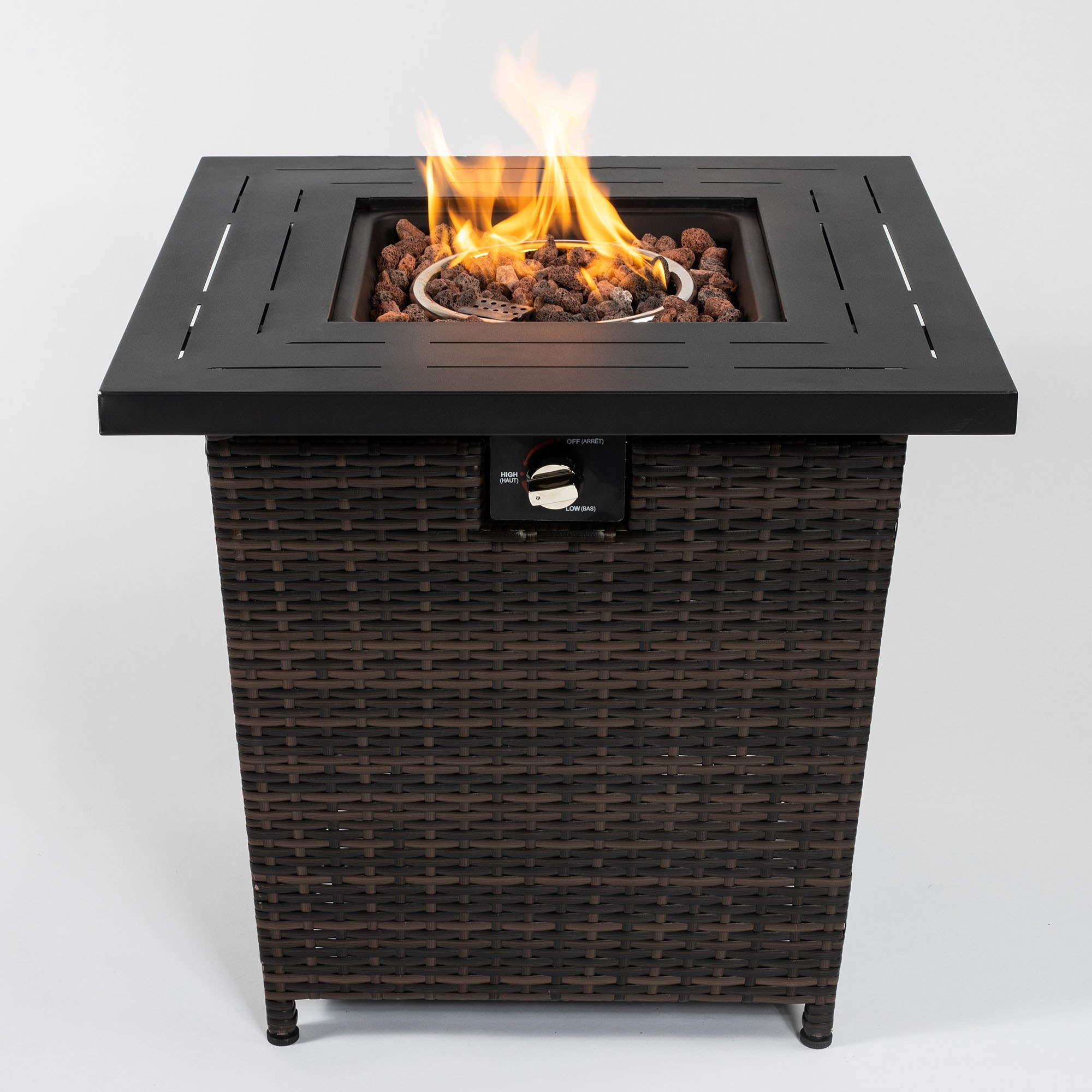 Charming Wicker Fire Pit Table for Outdoor Enjoyment, Enhancing Ambiance