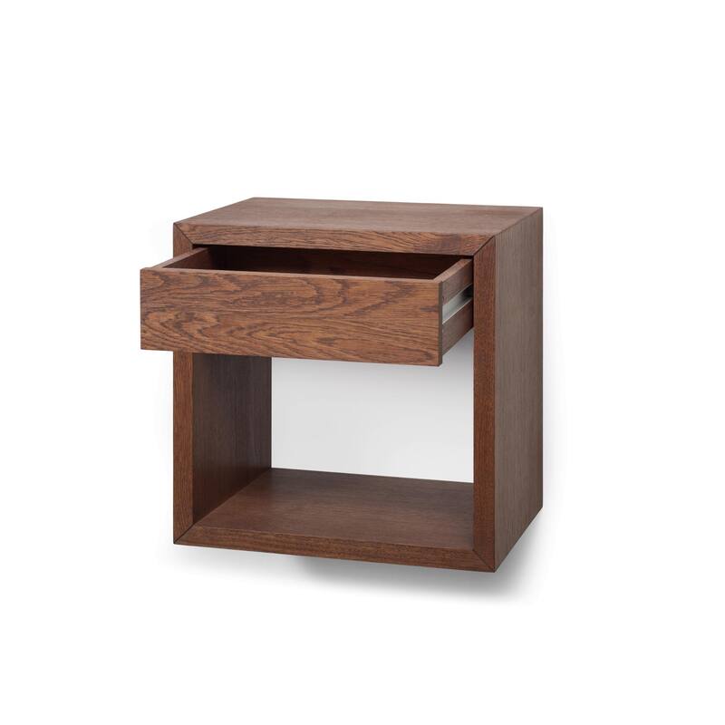 Solid Wood Floating Nightstand Walnut Finish - Nightstand with Drawer / Bedside Table