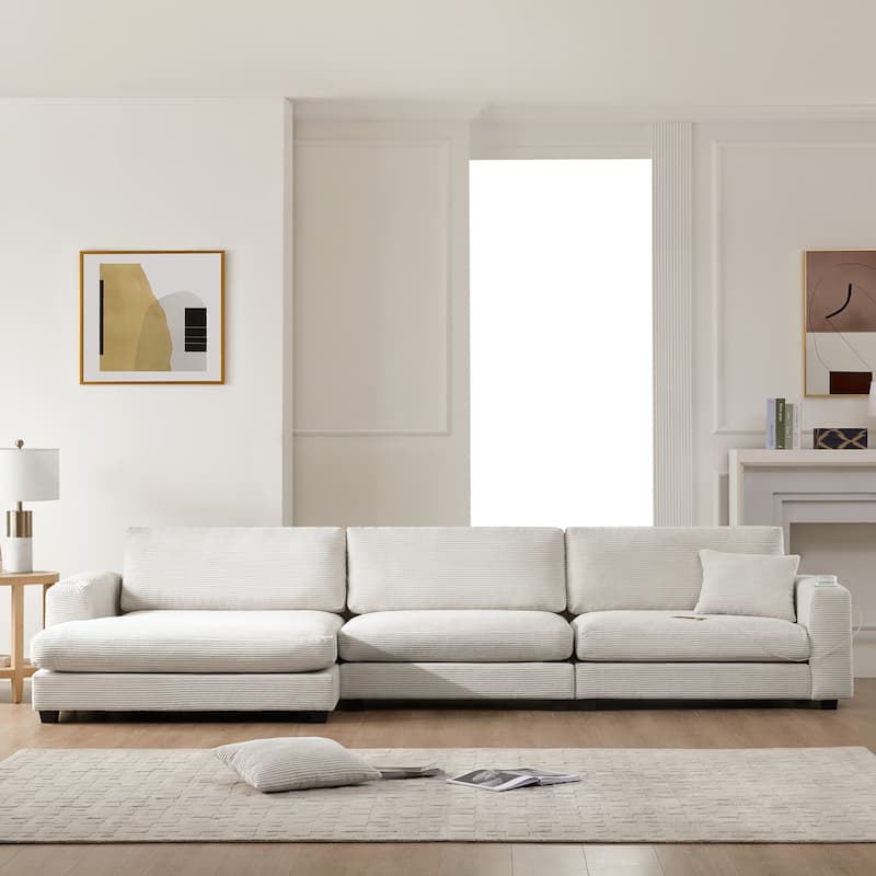 Corduroy Upholstered Sectional Sofa, L Shaped Sectional Cloud Couch