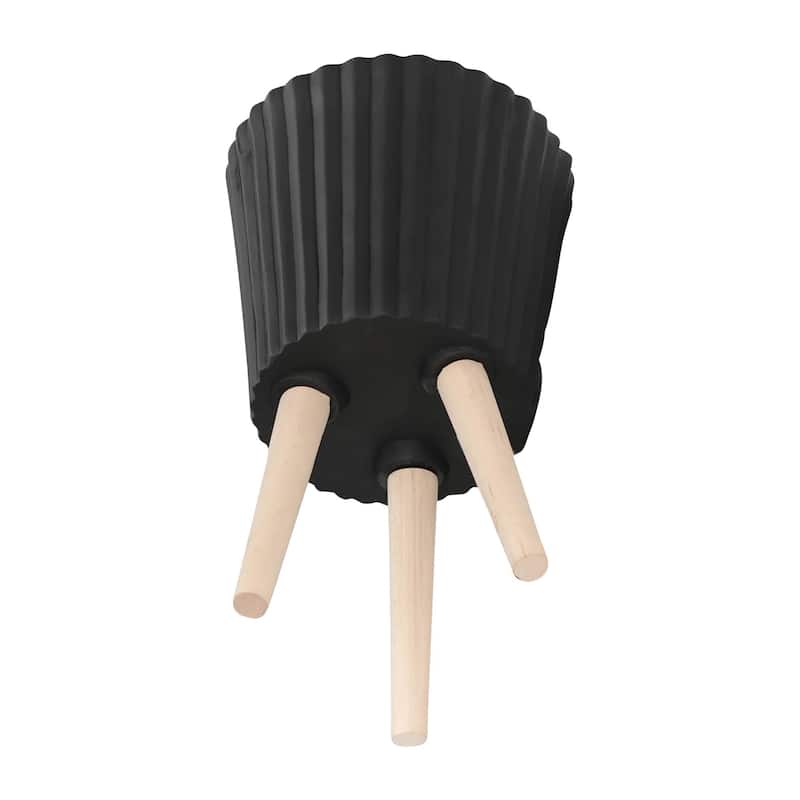 10/12" Ridged Planter with Wood Legs,Set of 2