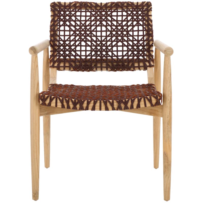 SAFAVIEH Clarissa Solid Wood & Leather Accent Chair (Fully Assembled) - W23" x D23" x H33" - 23Wx23Dx33H - Natural/Cognac