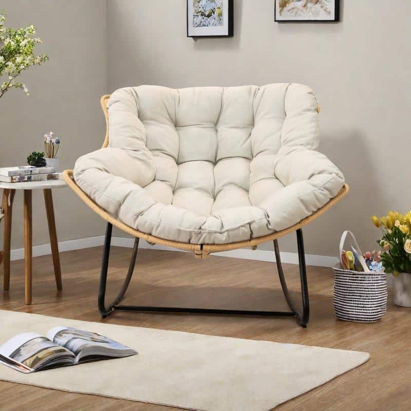 Egg Rocking Chair with Rattan Wicker Design, 450lb Capacity
