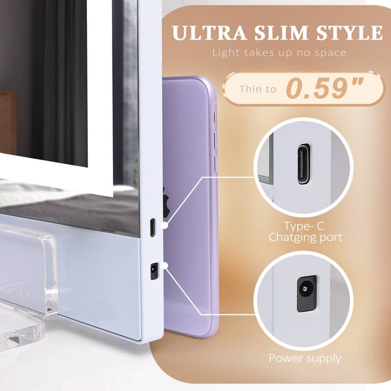 VANITII Hollywood Makeup Vanity Mirror With Led Strip Lights Remote Control Camera Self-timer Wall Mount White