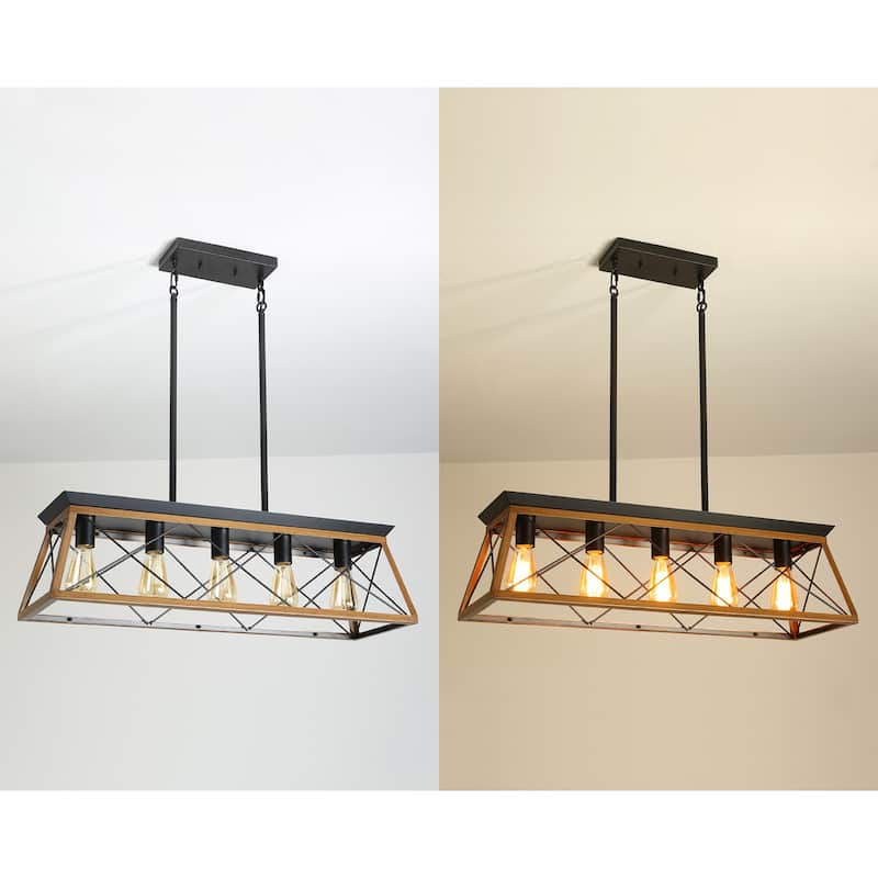 Oaks Aura Farmhouse Chandeliers for Dining Room,Rustic Kitchen Island Light,5-Light Industrial Kitchen Island Pendant Light