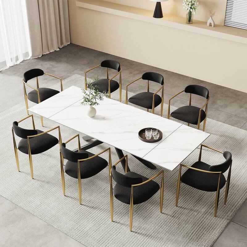 9 - Piece Extendable Sintered Stone Top Cross Legs Dining Set With 8 Fabric Chair