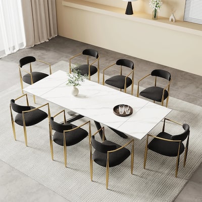 9 - Piece Extendable Sintered Stone Top Cross Legs Dining Set With 8 Fabric Chair