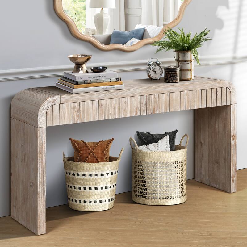 Wood Sofa Table Side Table, Crafted Console Table with Two Drawers, Entryway Accent Table with Hidden Handles