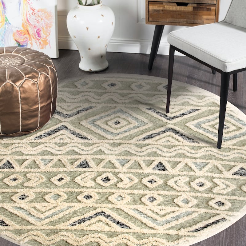 Suino Tribal Geometric Hand-Tufted Wool Round Indoor Area Rug by Sevita