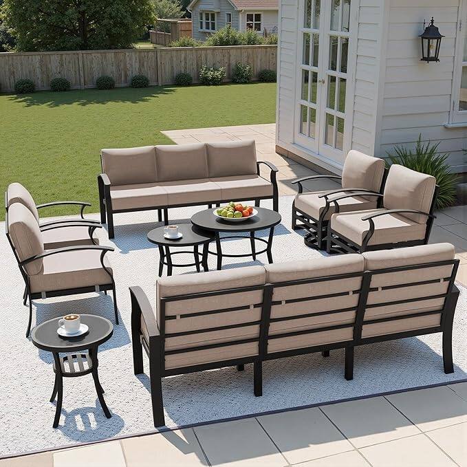 Kullavik Aluminum Outdoor Patio Sectional Sofa Set with Swivel Rocking Chairs and Coffee Table