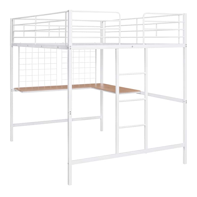Full Metal Loft Bed with Desk and Metal Grid