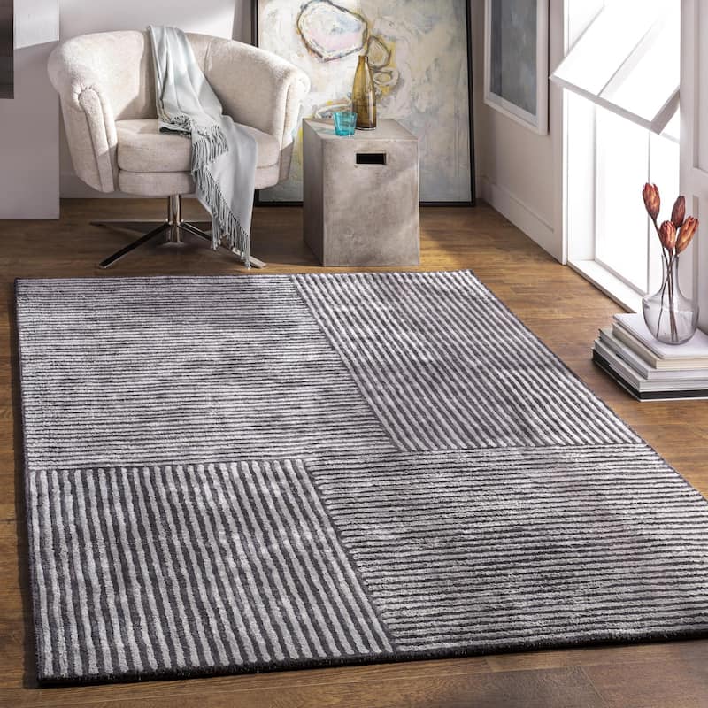 Livabliss Quartz Minimalist Stripe Hand Tufted Area Rug