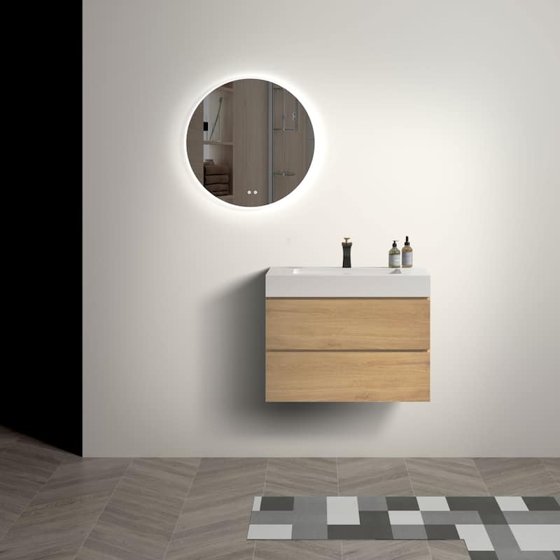 Modern Large Storage Wall Mounted Bathroom Vanity with One-Piece Sink Basin without Drain and Faucet