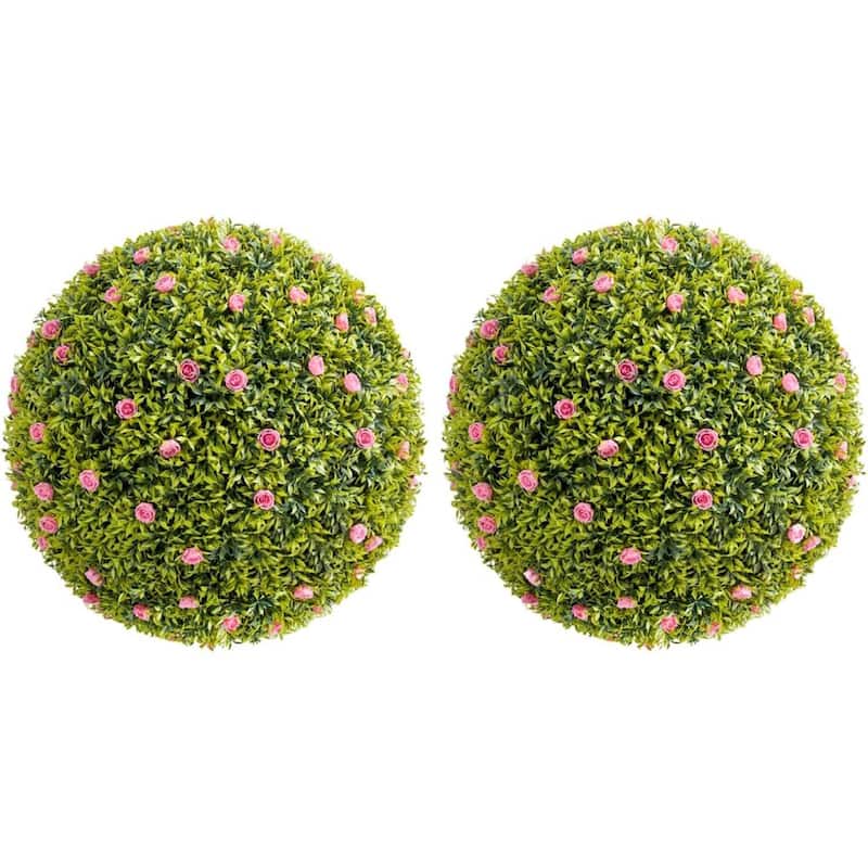 2 Pack 20.5" Artificial Flowers Topiary Balls for Home Decor, Wedding - 20.5 inch - Pink