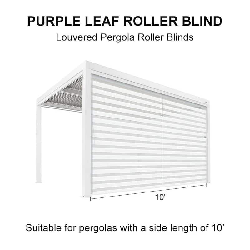 PURPLE LEAF White Louvered Pergola Accessories Roller Blinds, Strip Light and Shutter Wall(Pergola Not Included) - 10' - Roller Blinds Only