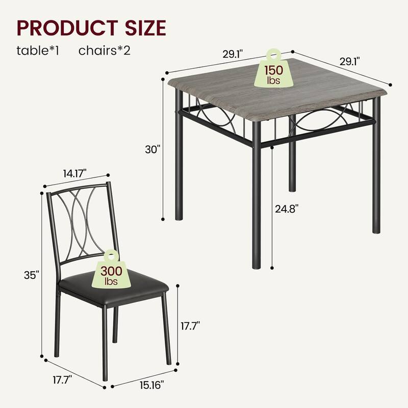 Dining Table and Upholstered Chairs Set 2, Metal Frame Compact Dining