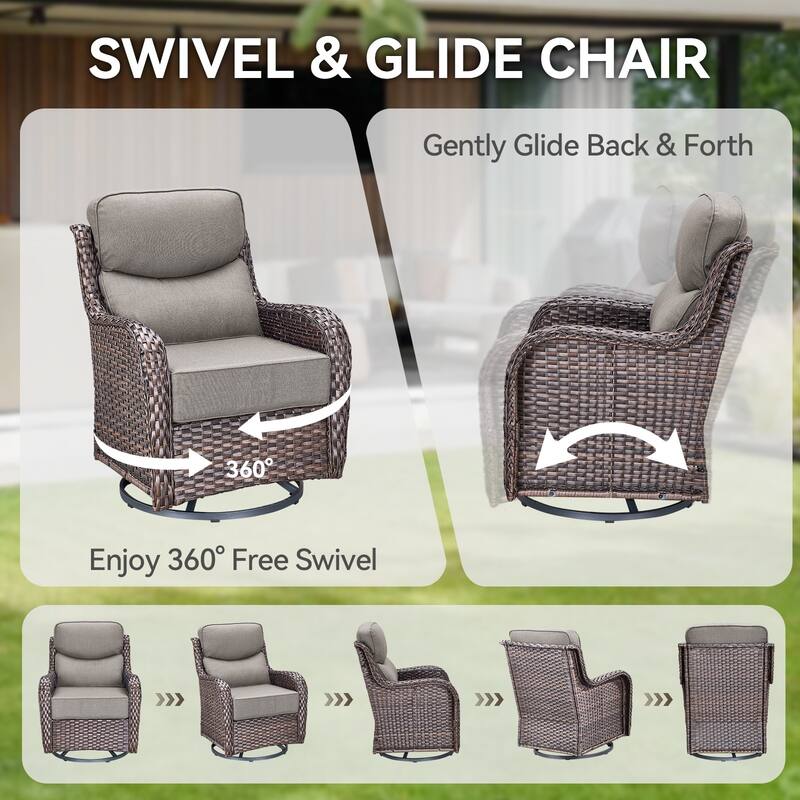 Pocassy Outdoor 6" Swivel Chairs with Fire Pit Table