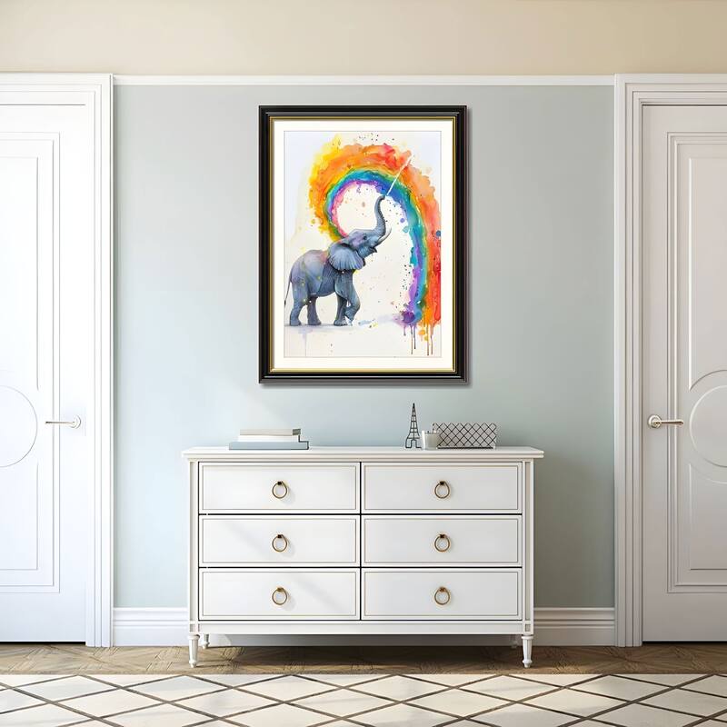 Set of 2 Colorful Elephant Framed Wall Art - Replaceable Canvas Prints with Solid Wood Picture Frames, Modern Animal Artwork