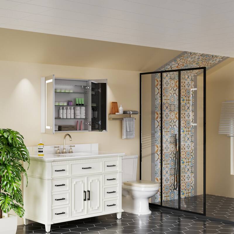 30'' x 30'' LED Lighted Bathroom Medicine Cabinet with Mirror,Recessed or Surface Mount,Defog, Stepless Dimming - 30'' x 30''