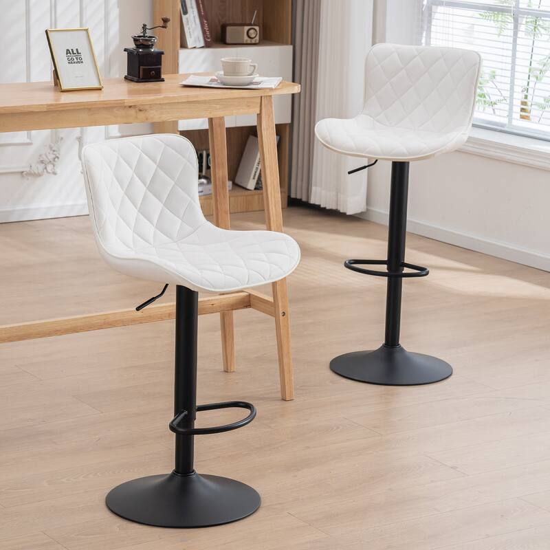 Modern Faux Leather Bar Stools Set of 2, Adjustable Height, Swivel Counter Stools