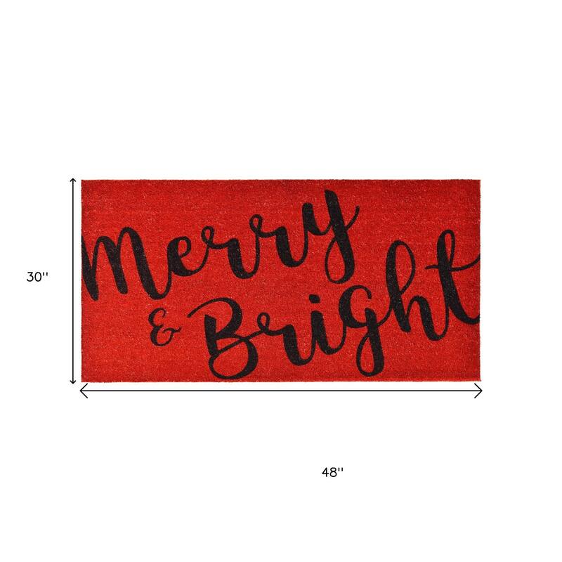 HomeRoots 30" X 48" Red And Black Christmas Merry and Bright Outdoor Coir Door Mat - 30.00' X '48.00