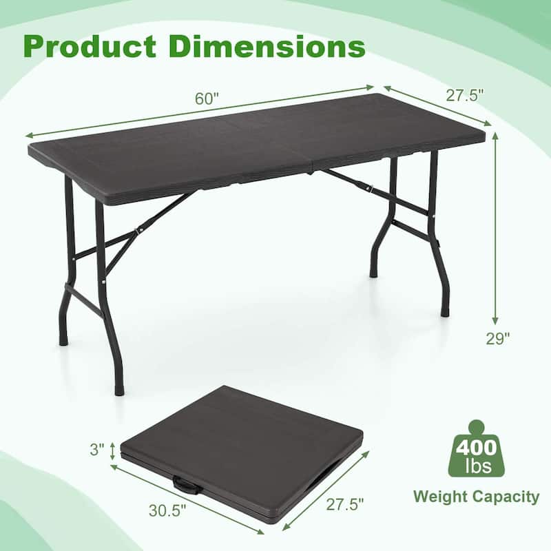 Costway 5 ft Folding Picnic Table Outdoor Dining Table with Rattan - See Details