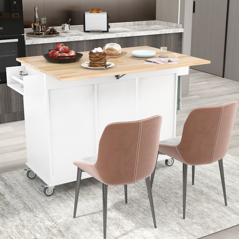 52.7 Inch Width Rolling Mobile Kitchen Island with Locking Wheels - White