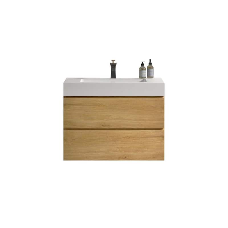 Modern Large Storage Wall Mounted Bathroom Vanity with One-Piece Sink Basin without Drain and Faucet