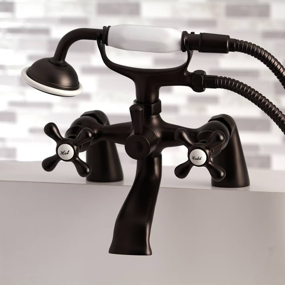 Kingston Brass Deck Mount Clawfoot Tub Faucet with Hand Shower in Matte Black