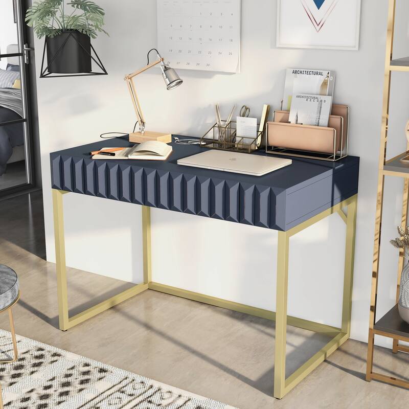 Bird Modern 42-inch Metal Computer Desk with USBs by Furniture of America - Blue