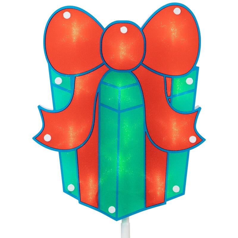 Lighted Holographic Gift Box Outdoor Christmas Pathway Markers - 24.5" - Set of 3 - Red